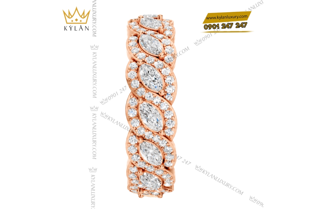 Nhẫn nữ vàng hồng Au750 đính kim cương