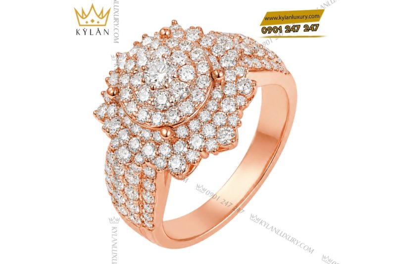 Nhẫn nữ vàng hồng Au750 đính kim cương