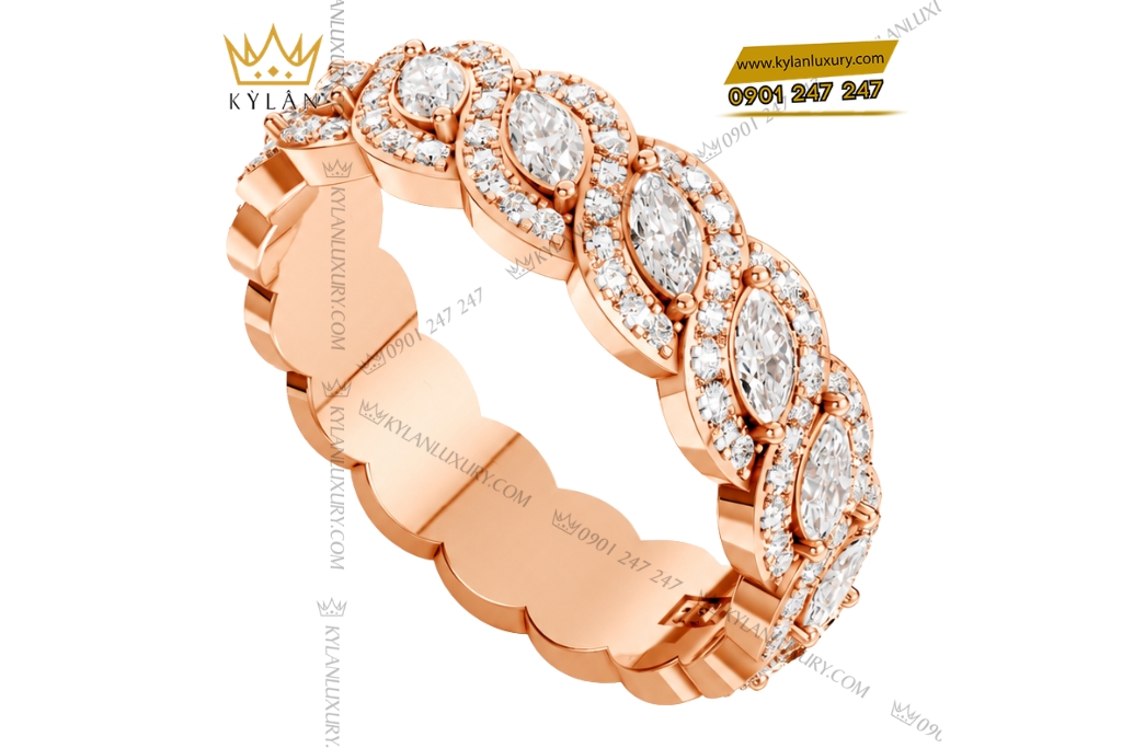 Kỳ Lân Luxury Nhan nu vang hong Au750 dinh kim cuong 5 Nhẫn nữ vàng hồng Au750 đính kim cương