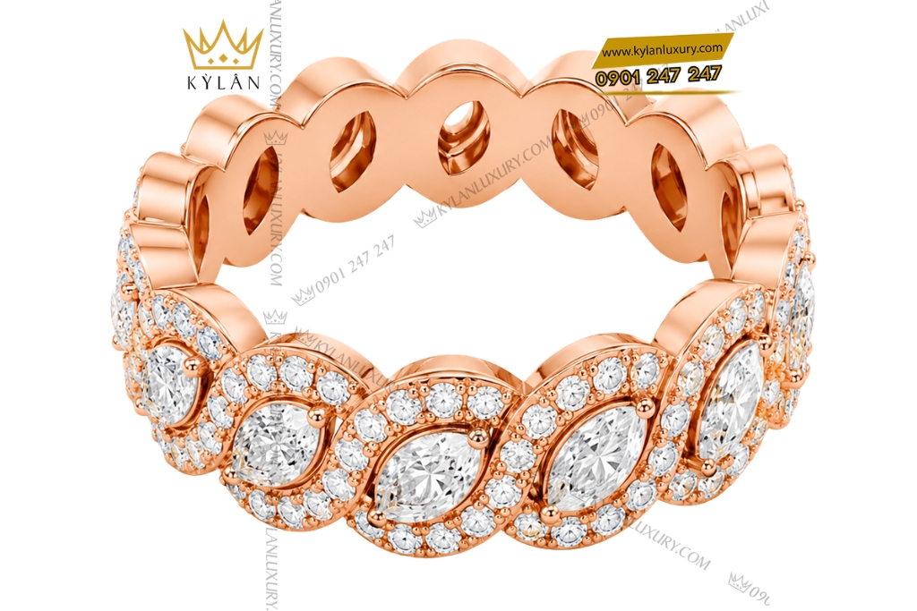 Nhẫn nữ vàng hồng Au750 đính kim cương
