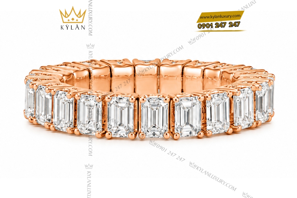Nhẫn nữ vàng hồng Au750 đính kim cương baguette 3 Nhẫn nữ vàng hồng Au750 đính kim cương baguett