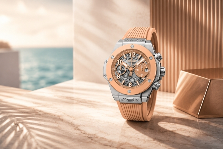 Kỳ Lân Luxury bo doi hublot big bang peach ceramic 2026 4 Hublot ra mắt bộ đôi Big Bang Peach Ceramic – Sắc Peach pastel khuấy động mùa hè 2026