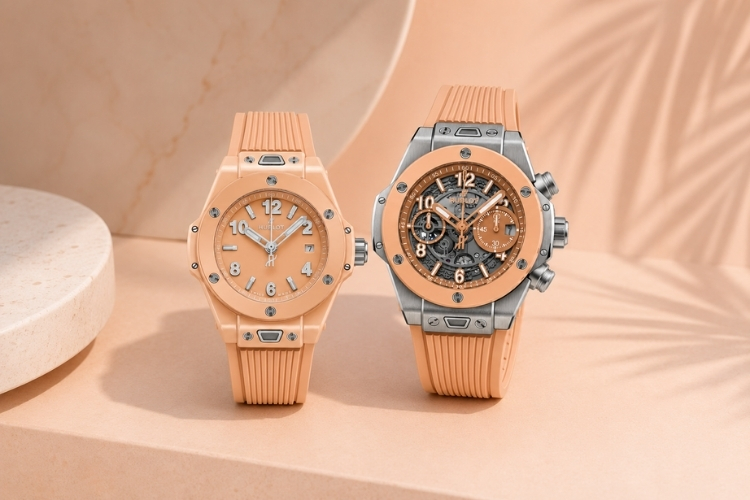 Hublot vừa ra mắt bộ đôi Big Bang Titanium Peach Ceramic 42mm và Big Bang Peach Ceramic 33mm.