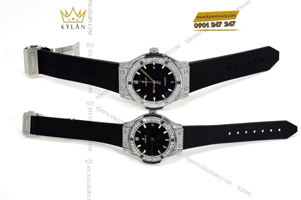 Kỳ Lân Luxury cap doi hublot classic fusion diamonds 42mm 33mm 2 Cặp đôi Hublot Classic Fusion đính kim cương 42mm & 33mm