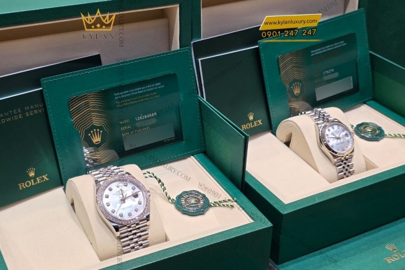 Cặp đôi Rolex Datejust mặt số xà cừ 126284RBR & 278274
