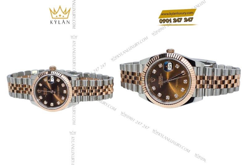 Cặp đôi Rolex Datejust demi vàng hồng chocolate 126331 & 278271