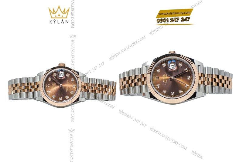 Cặp đôi Rolex Datejust demi vàng hồng chocolate 126331 & 278271