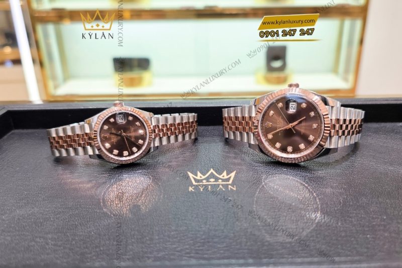 Cặp đôi Rolex Datejust demi vàng hồng chocolate 126331 & 278271