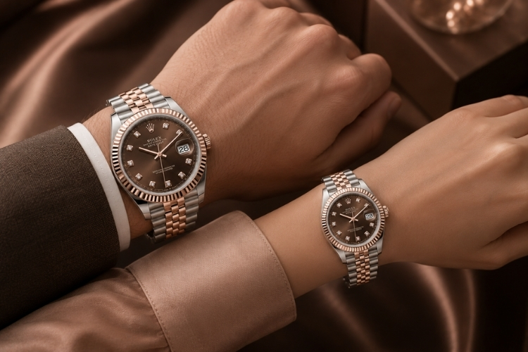 Kỳ Lân Luxury cap doi rolex datejust demi vang hong chocolate tai ky lan 1 Cặp đôi Rolex Datejust demi vàng hồng Chocolate – Lựa chọn hoàn hảo dành cho các cặp đôi