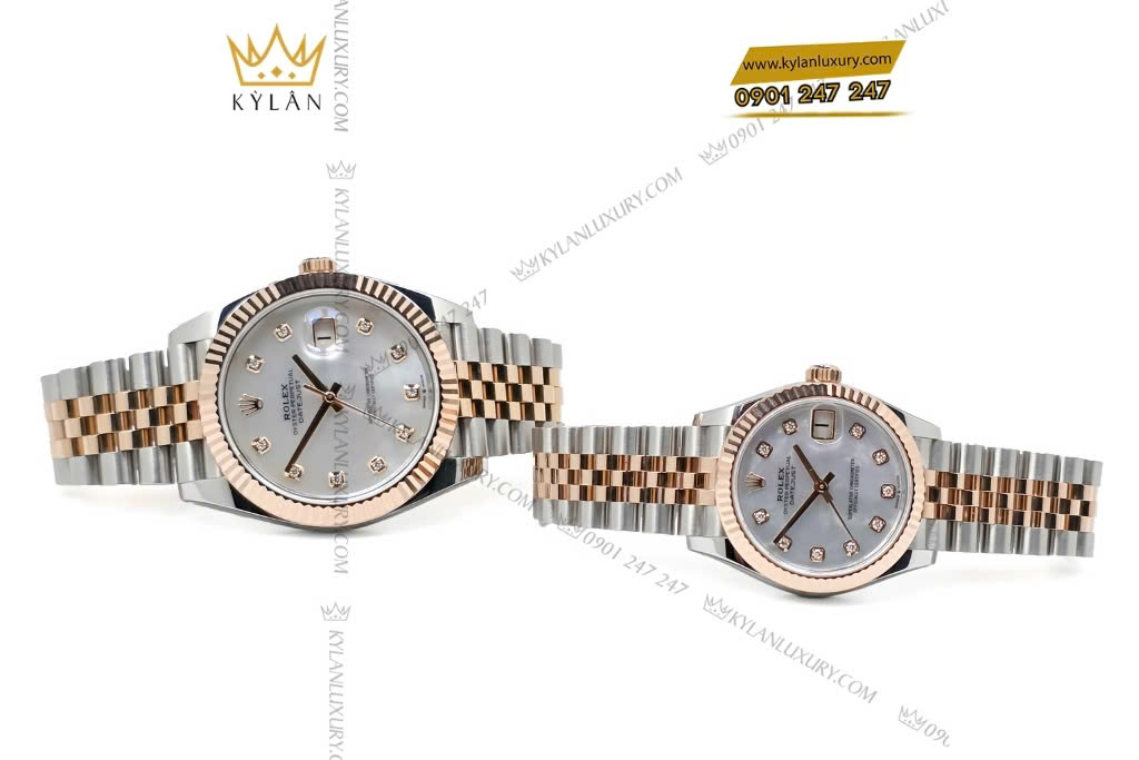 Kỳ Lân Luxury cap doi rolex datejust mat so xa cu 126331 278271 2 Cặp đôi Rolex Datejust demi vàng hồng xà cừ 126331 & 278271