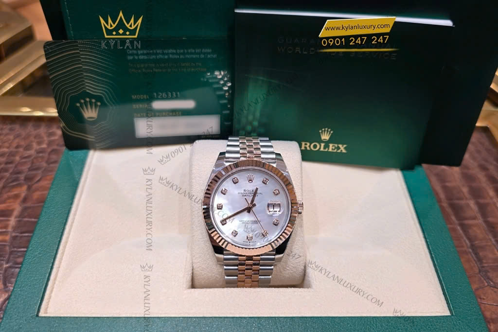 Kỳ Lân Luxury cap doi rolex datejust mat so xa cu 126331 278271 4 Cặp đôi Rolex Datejust demi vàng hồng xà cừ 126331 & 278271