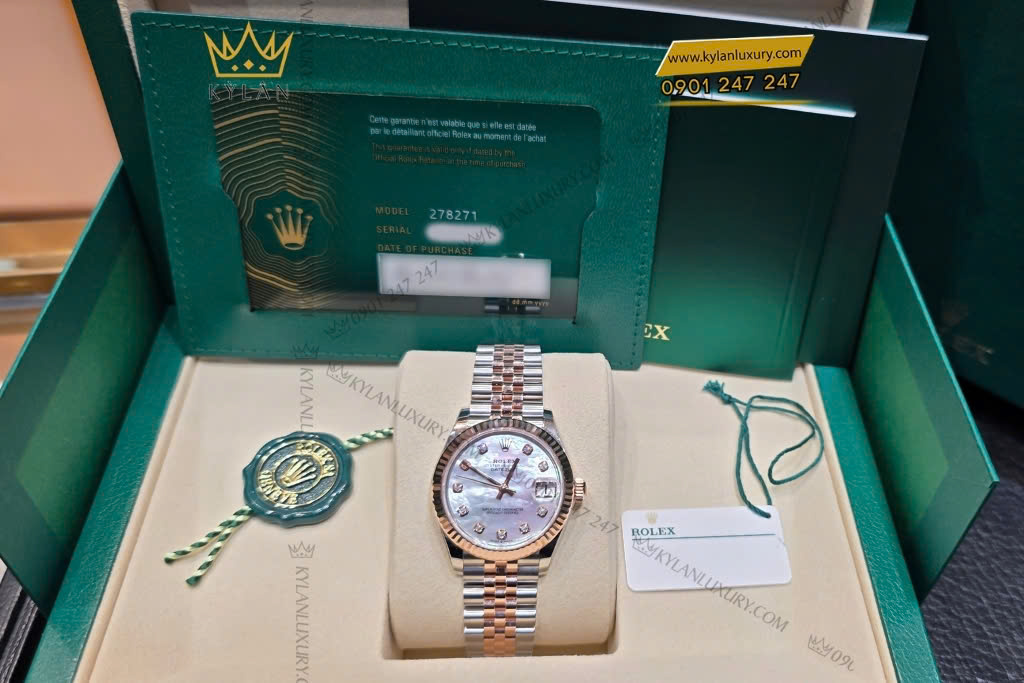Kỳ Lân Luxury cap doi rolex datejust mat so xa cu 126331 278271 5 Cặp đôi Rolex Datejust demi vàng hồng xà cừ 126331 & 278271