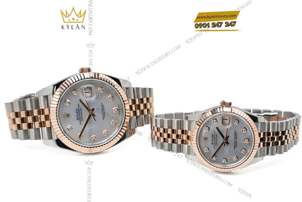 Kỳ Lân Luxury cap doi rolex datejust mat so xa cu 126331 278271 7 Cặp đôi Rolex Datejust demi vàng hồng xà cừ 126331 & 278271