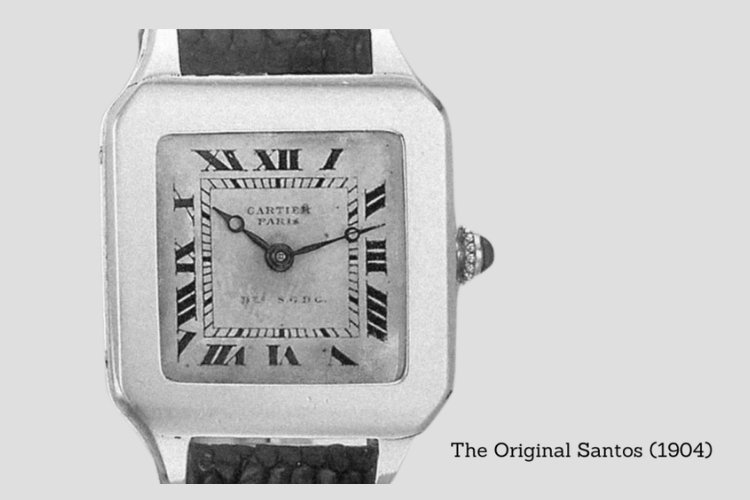 Chiếc Cartier Santos đầu tiên được chế tác cho phi công Alberto Santos-Dumont vào năm 1904.
