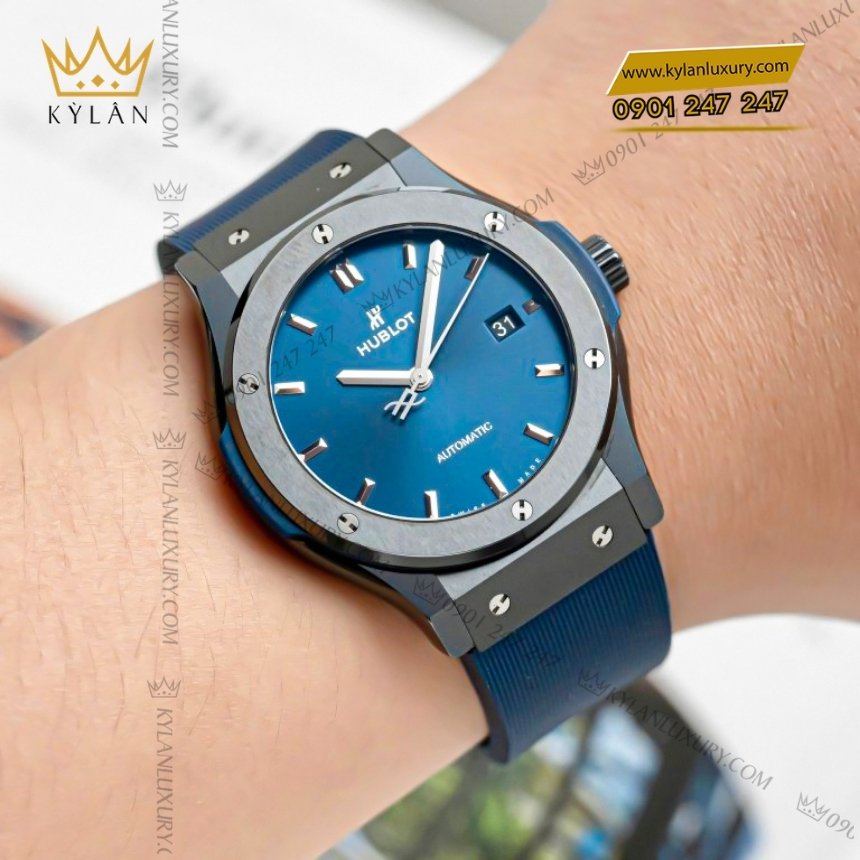 Kỳ Lân Luxury hublot classic fusion ceramic blue 42mm day cao su 3 Đồng hồ Hublot Classic Fusion Ceramic Blue dây cao su 42mm