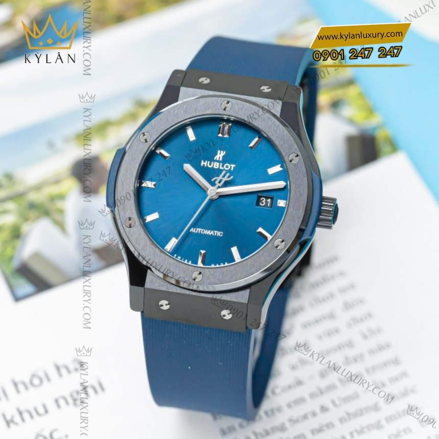 Kỳ Lân Luxury hublot classic fusion ceramic blue 42mm day cao su 9 Đồng hồ Hublot Classic Fusion Ceramic Blue dây cao su 42mm