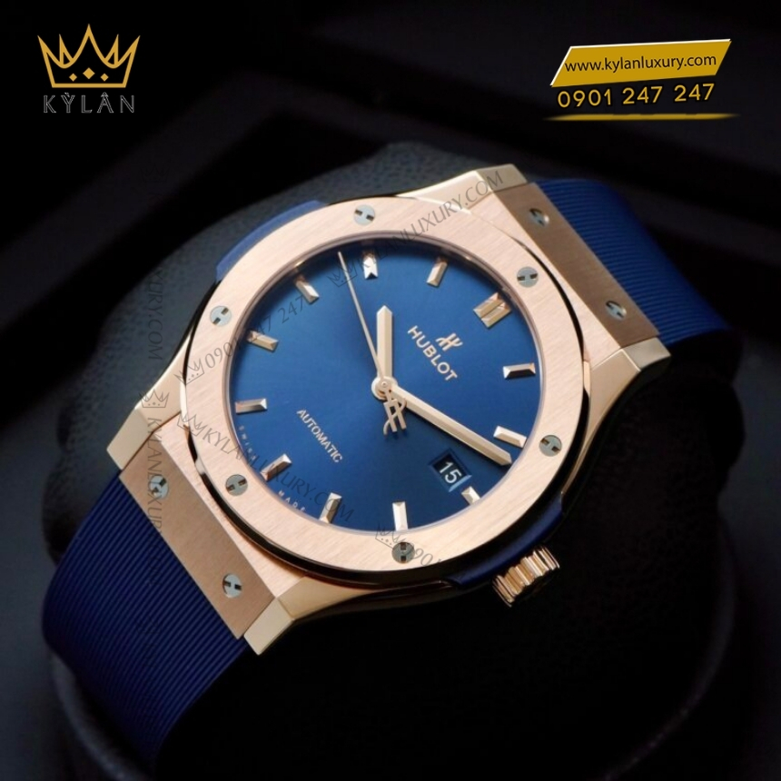 Kỳ Lân Luxury hublot classic fusion king gold blue 42mm day cao su 2 Đồng hồ Hublot Classic Fusion King Gold Blue dây cao su 42mm
