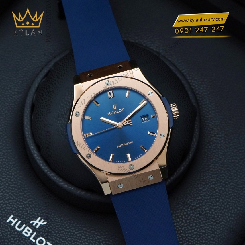 Kỳ Lân Luxury hublot classic fusion king gold blue 42mm day cao su 8 Đồng hồ Hublot Classic Fusion King Gold Blue dây cao su 42mm