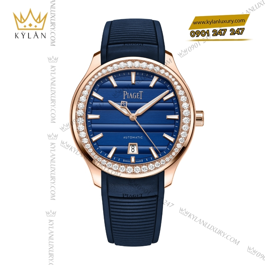 Kỳ Lân Luxury piaget polo g0a5103 vang hong mat xanh lam 2 Đồng hồ Piaget Polo 42 vàng hồng mặt số xanh lam G0A51034
