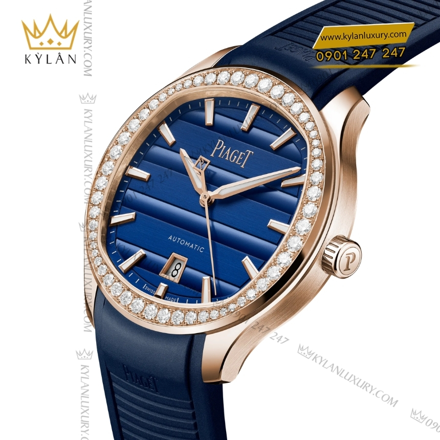 Kỳ Lân Luxury piaget polo g0a5103 vang hong mat xanh lam 4 Đồng hồ Piaget Polo 42 vàng hồng mặt số xanh lam G0A51034