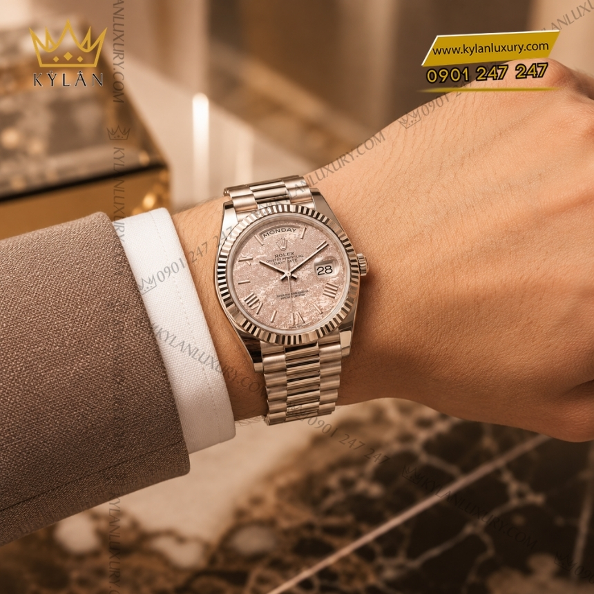 Kỳ Lân Luxury rolex day date 40 228235jg 0002 gold leaf design 2 Đồng hồ Rolex Day Date 40 Gold Leaf Design 228235JG-0002