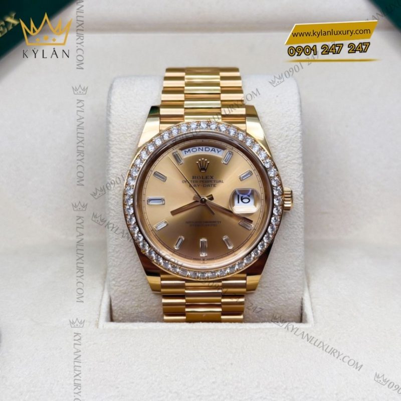 Đồng hồ Rolex Day Date 40 champagne vành kim cương 228348RBR-0002
