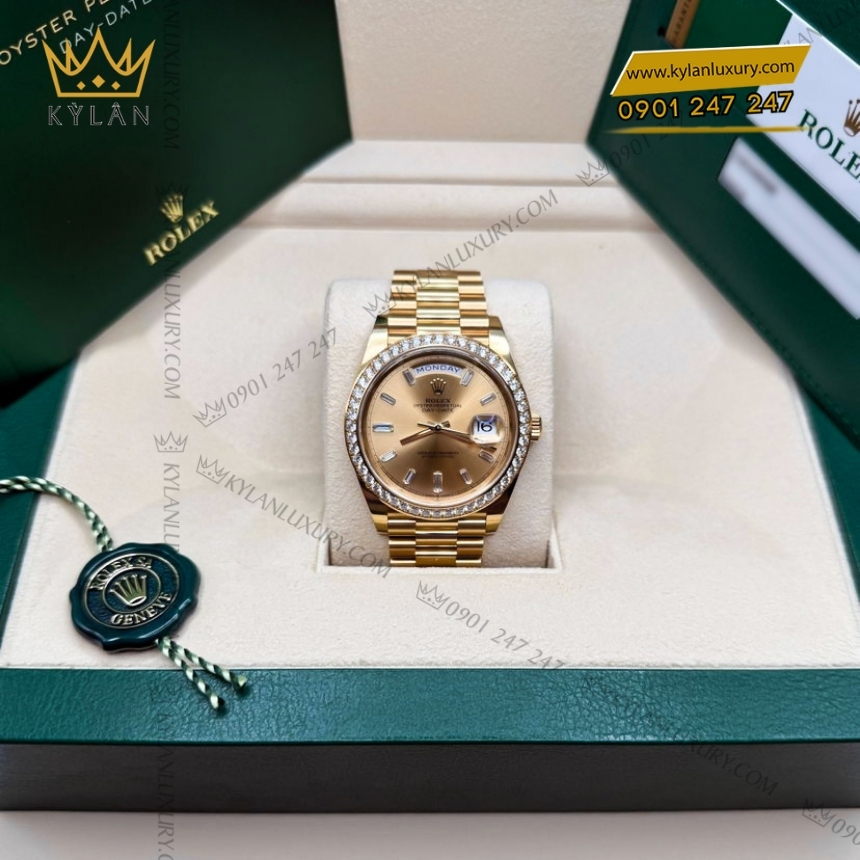 Kỳ Lân Luxury rolex day date 40 228348rbr 0002 champagne vanh kim 6 Đồng hồ Rolex Day Date 40 champagne vành kim cương 228348RBR-0002