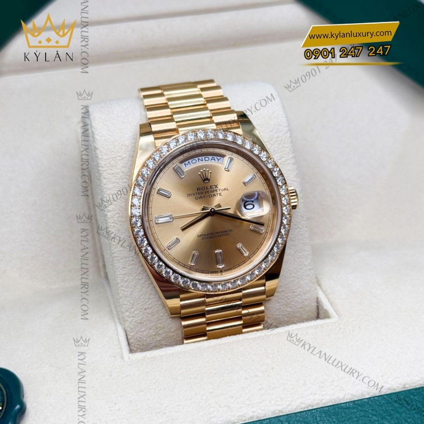 Kỳ Lân Luxury rolex day date 40 228348rbr 0002 champagne vanh kim 9 Đồng hồ Rolex Day Date 40 champagne vành kim cương 228348RBR-0002