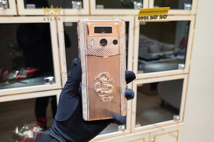 Điện thoại Vertu Meta 2 rồng vàng hồng đính kim cương