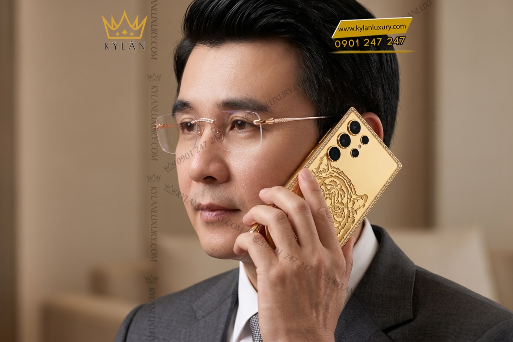 Kỳ Lân Luxury Dien thoai Samsung Galaxy S26 Ultra custom vang hoa tiet mat ho dinh kim cuong 7 Điện thoại Samsung Galaxy S26 Ultra custom vàng họa tiết mặt hổ đính kim cương