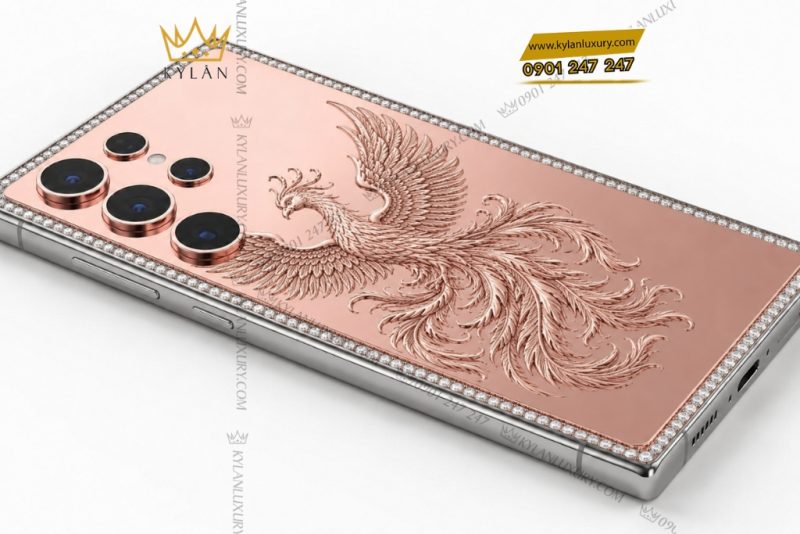 Điện thoại Samsung Galaxy S26 Ultra custom vàng hồng họa tiết phượng hoàng