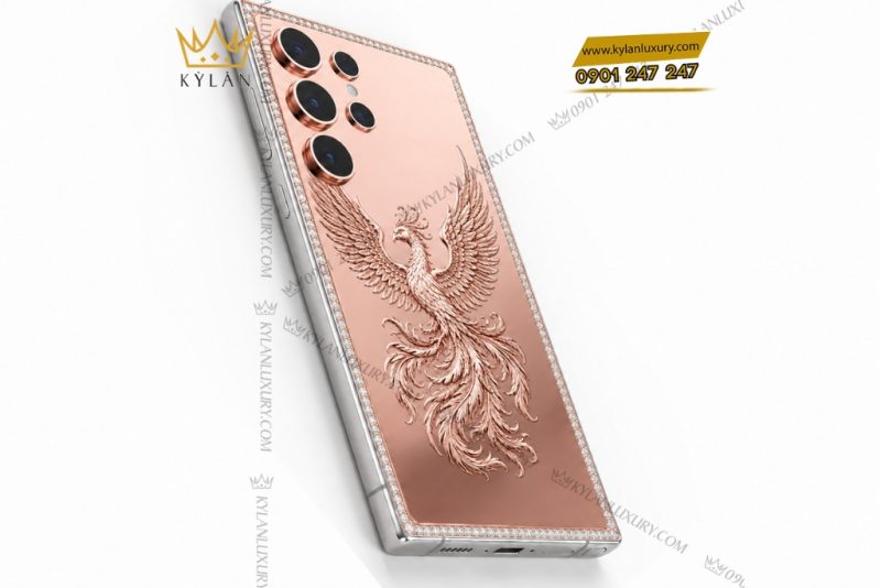 Điện thoại Samsung Galaxy S26 Ultra custom vàng hồng họa tiết phượng hoàng