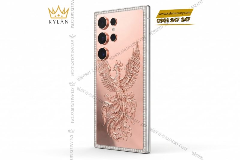 Điện thoại Samsung Galaxy S26 Ultra custom vàng hồng họa tiết phượng hoàng