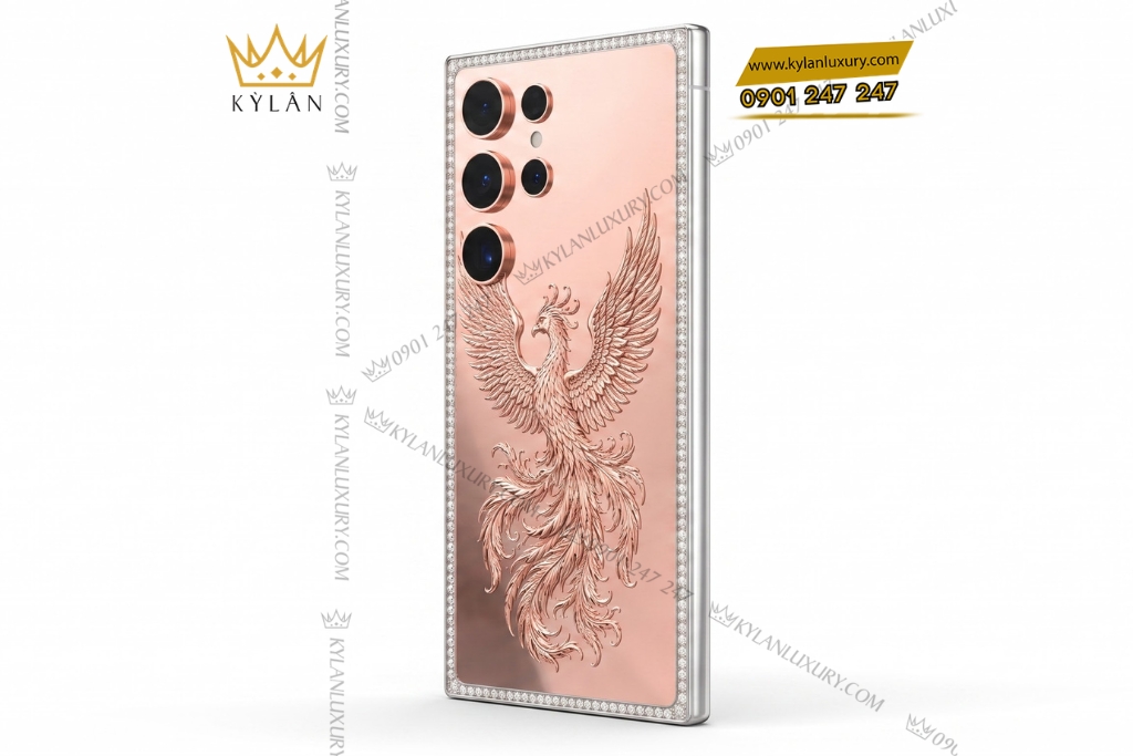Kỳ Lân Luxury Dien thoai Samsung Galaxy S26 Ultra custom vang hong hoa tiet phuong hoang 5 Điện thoại Samsung Galaxy S26 Ultra custom vàng hồng họa tiết phượng hoàng