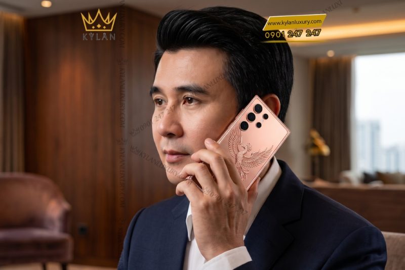 Điện thoại Samsung Galaxy S26 Ultra custom vàng hồng họa tiết phượng hoàng