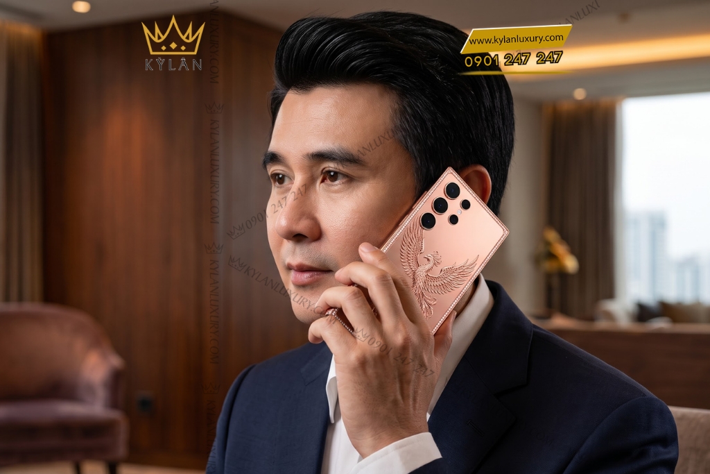 Kỳ Lân Luxury Dien thoai Samsung Galaxy S26 Ultra custom vang hong hoa tiet phuong hoang 7 Điện thoại Samsung Galaxy S26 Ultra custom vàng hồng họa tiết phượng hoàng