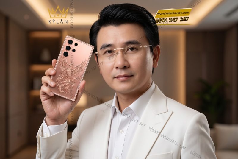 Điện thoại Samsung Galaxy S26 Ultra custom vàng hồng họa tiết phượng hoàng