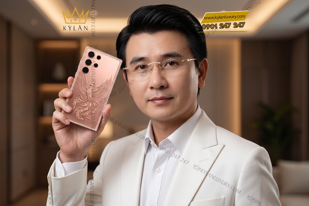 Điện thoại Samsung Galaxy S26 Ultra custom vàng hồng họa tiết phượng hoàng