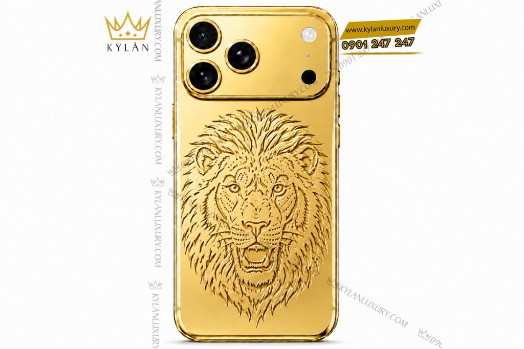Điện thoại iPhone 17 Pro Max custom vàng họa tiết mặt sư tử 8 Kỳ Lân Luxury Dien thoai iPhone 17 Pro Max custom vang hoa tiet mat su tu 2 Điện thoại iPhone 17 Pro Max custom vàng họa tiết mặt sư tử