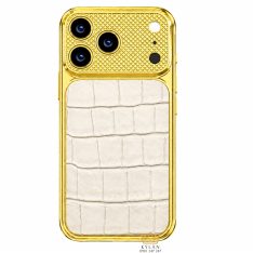 Điện thoại iPhone 17 Pro Max vàng Au750 bọc da cá sấu