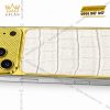 Điện thoại iPhone 17 Pro Max vàng Au750 bọc da cá sấu