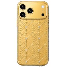Điện thoại iPhone 17 Pro Max vàng Au750 họa tiết cánh lá đính kim cương