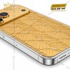 Điện thoại iPhone 17 Pro Max vàng Au750 họa tiết cánh lá đính kim cương