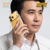 Điện thoại iPhone 17 Pro Max vàng Au750 họa tiết cánh lá đính kim cương
