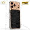 Điện thoại iPhone 17 Pro Max vàng hồng Au750 bọc da cá sấu