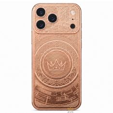 Điện thoại iPhone 17 Pro Max vàng hồng nguyên khối họa tiết logo vương miện Kỳ Lân