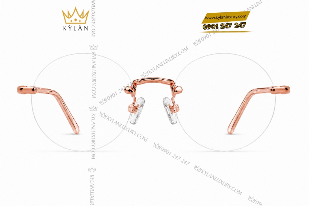 Mắt kính gọng tròn vàng hồng Au750 không viền