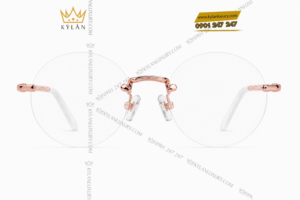 Mắt kính gọng tròn vàng hồng Au750 không viền