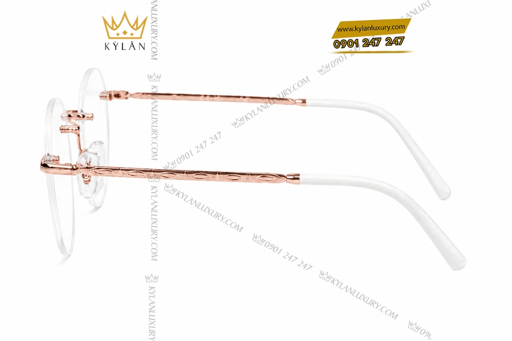 Kỳ Lân Luxury Mat kinh gong tron vang hong Au750 khong vien 4 Mắt kính gọng tròn vàng hồng Au750 không viền