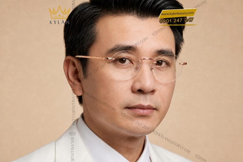 Mắt kính gọng tròn vàng hồng Au750 không viền